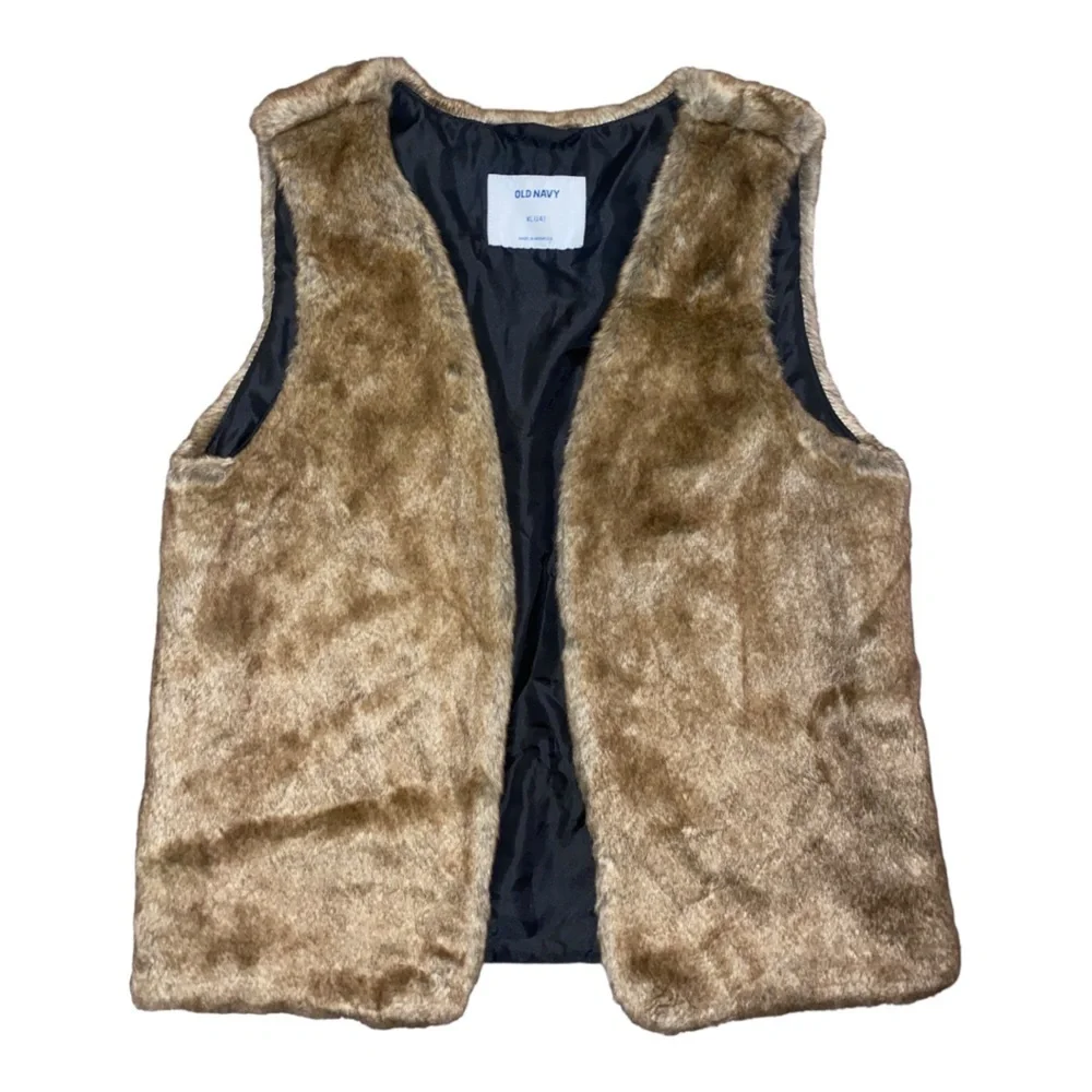 OLD Navy Kids Faux Fur Cozy Winter Vest Open Front in Tan Brown Size XL (14) - Picture 8 of 8
